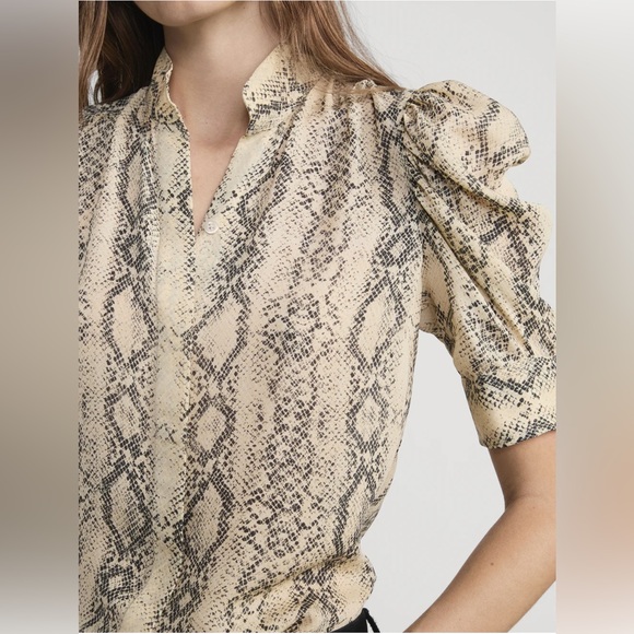Frame Denim Snake Print Blouse in Beige and Black - Picture 3 of 4